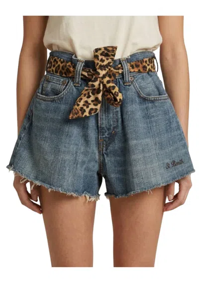 Saint Barth Shorts Denim Woman  Leopard In Blue