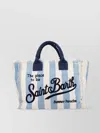 Saint Barth Striped Frayed Dual Handles Shoulder Bag In Blue