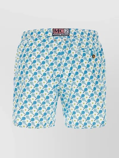 Saint Barth Swim Shorts With All-over Padel Volee Print In Blue