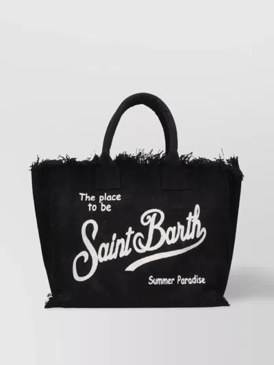 Saint Barth Tote Bag Fringe Top Handles In Black