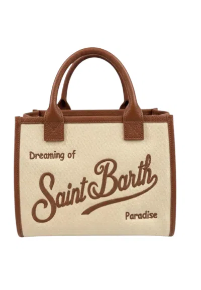 Saint Barth Vanity Medium Rigid Cream Woman  With Brown Logo In Light