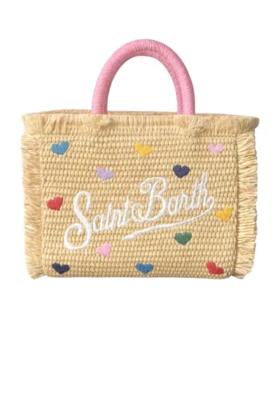 Saint Barth Vanity Small Straw Woman  With Colorful Hearts In Beige