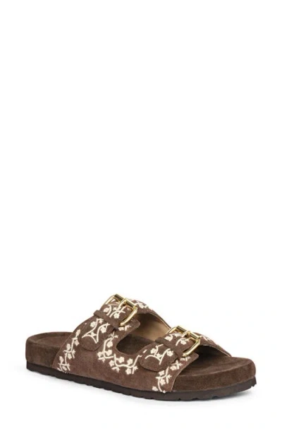 Saint G Angela Embroidered Slide Sandal In Chocolate