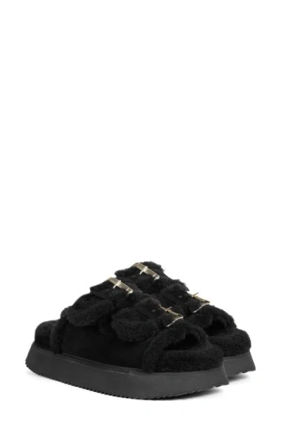 Saint G Levy Faux Fur Platform Slide Sandal In Black