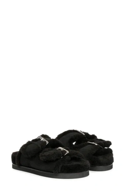 Saint G Oleander Faux Fur Slide Sandal In Black