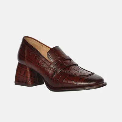 Saint G Women's Brown Viviana Croco - Heel Loafers - Chocolate