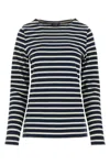 Saint James Cotton Crewneck Embroidered Striped T-shirt In Black