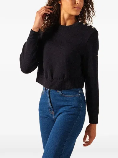 Saint James Cancale Button-embellished Cropped Sweater In Black