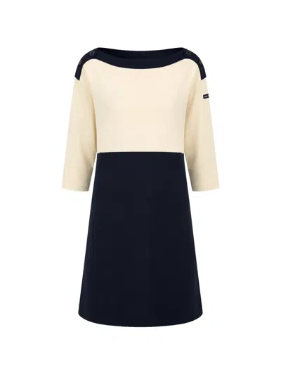 Saint James Colour-block Button-detail Mini Dress In Blue