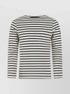 SAINT JAMES EMBROIDERED COTTON CREW NECK T-SHIRT WITH STRIPED LONG SLEEVES