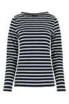 Saint James Cotton Crewneck Embroidered Striped T-shirt In Black