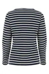 Saint James Cotton Crewneck Embroidered Striped T-shirt In Marineecru