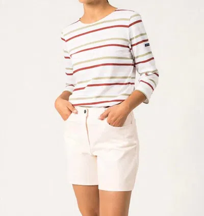 Saint James Galathee Ii Quarter Sleeve Top In Snow/almond/terracotta/powder In White
