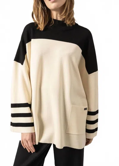 Saint James Givre Mock-neck Wool Tunic Sweater In Ecume/noir In Neutral