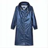 Saint James Glossy Hooded Long Coat With Relaxed Fit In Blue