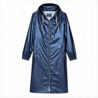 Saint James Glossy Hooded Long Coat With Relaxed Fit In Blue