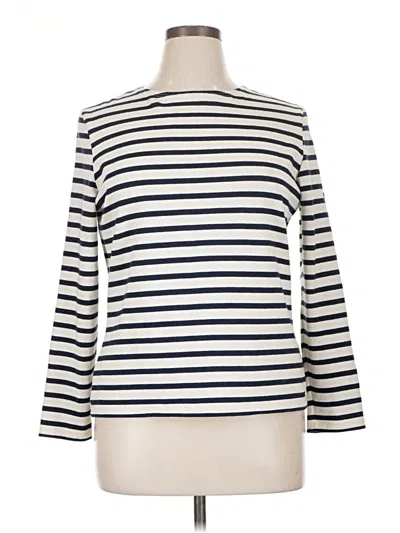 Pre-owned Saint James Long Sleeve Top Ivory Stripes Pattern Turtleneck Tops In White