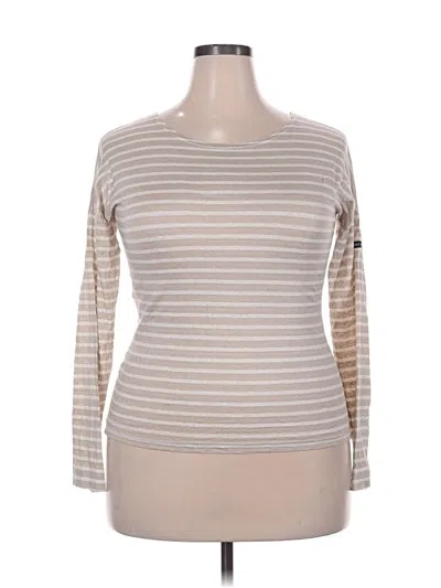 Pre-owned Saint James Long Sleeve Top Tan Stripes Pattern Boatneck Tops In Brown