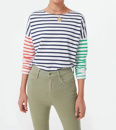 Saint James Mariniere Carolles Long Sleeve Tee In Navy Stripe In White