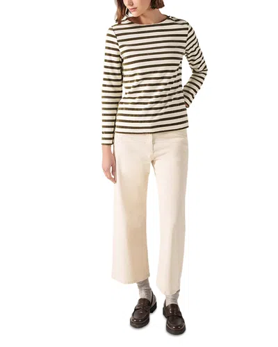Saint James Merivelours Breton Velvet Stripe Top In Green