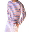 Saint James Minquiers Modern Long Sleeve Tee In White/orange/mer Blue In Multi