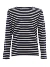 Saint James Cotton Crewneck Embroidered Striped T-shirt In Blue