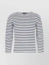 Saint James Modern Striped Crew Neck Cotton Embroidered Top In White