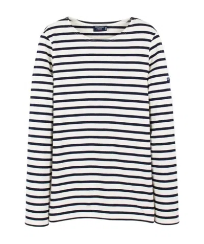 Saint James Navy Blue Striped Long-sleeved T-shirt In White