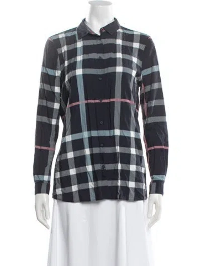 Pre-owned Saint James Plaid Print Long Sleeve Top In Blue
