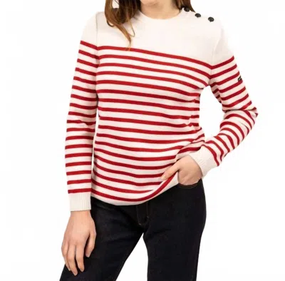 Saint James Rochefort Sweater In Ivory/red In Multi