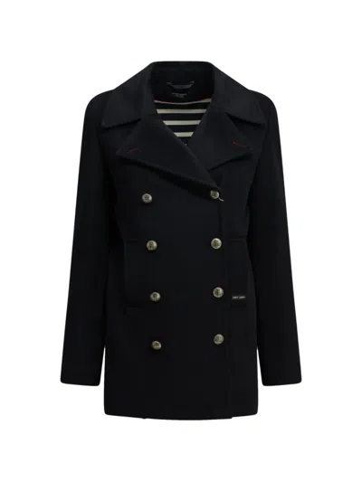 Saint James St Briac Double-breasted Coat In Blue