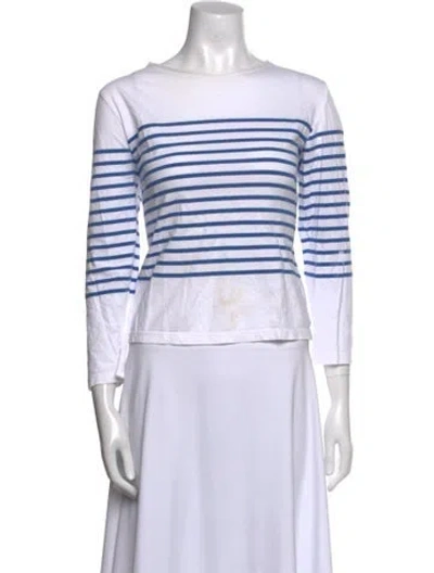 Pre-owned Saint James Striped Bateau Neckline Crop Top In White