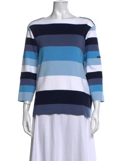 Pre-owned Saint James Striped Bateau Neckline Sweater W/ Tags In Blue