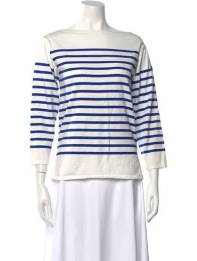 Pre-owned Saint James Striped Bateau Neckline Sweater In White