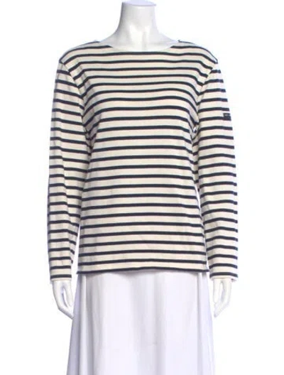 Pre-owned Saint James Striped Bateau Neckline Top In Blue