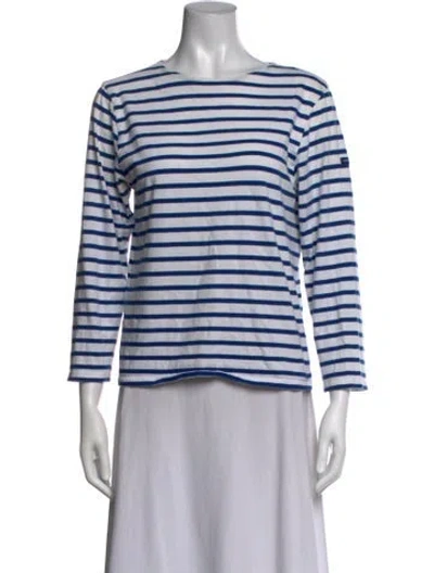 Pre-owned Saint James Striped Bateau Neckline Top In Blue