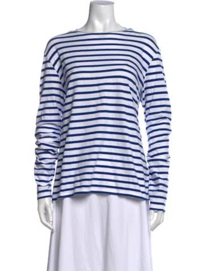 Pre-owned Saint James Striped Bateau Neckline Top In Blue/white