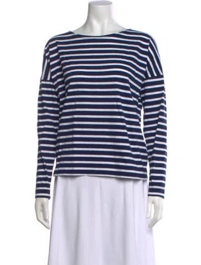Pre-owned Saint James Striped Bateau Neckline Top In Blue/white