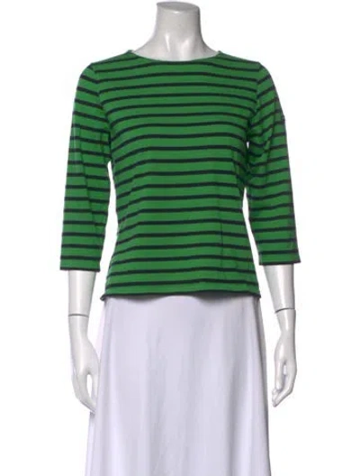 Pre-owned Saint James Striped Bateau Neckline Top In Green