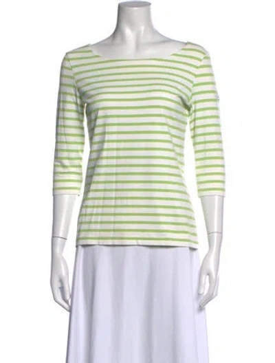Pre-owned Saint James Striped Bateau Neckline Top In Green/white