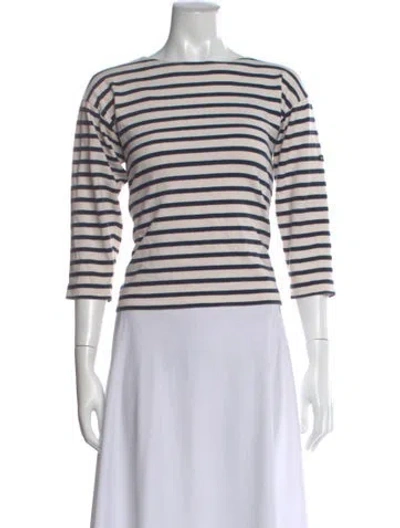 Pre-owned Saint James Striped Bateau Neckline Top In Neutral