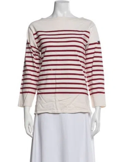 Pre-owned Saint James Striped Bateau Neckline Top In Neutrals/red