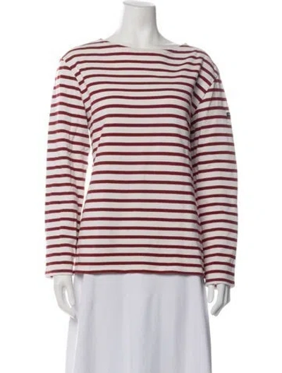 Pre-owned Saint James Striped Bateau Neckline Top In Neutrals/red