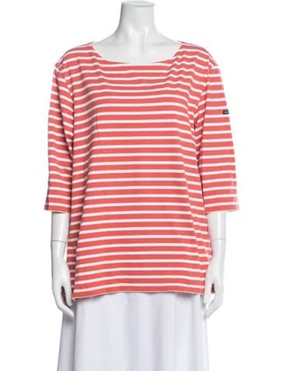 Pre-owned Saint James Striped Bateau Neckline Top In Pink