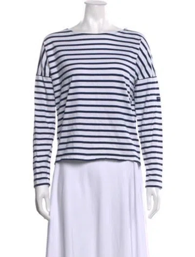 Pre-owned Saint James Striped Bateau Neckline T-shirt In White