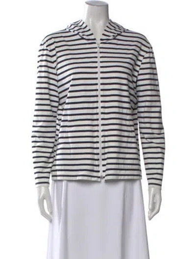 Pre-owned Saint James Striped Crew Neck Hoodie In White