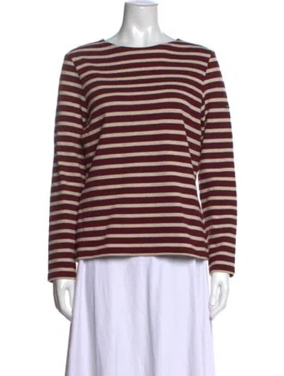 Pre-owned Saint James Striped Crew Neck T-shirt In Burgundy