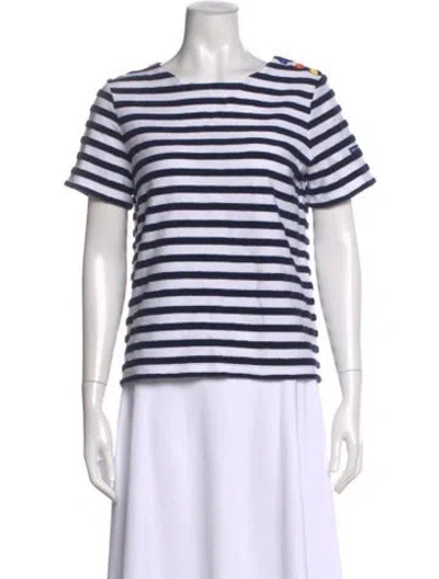 Pre-owned Saint James Striped Crew Neck T-shirt In White