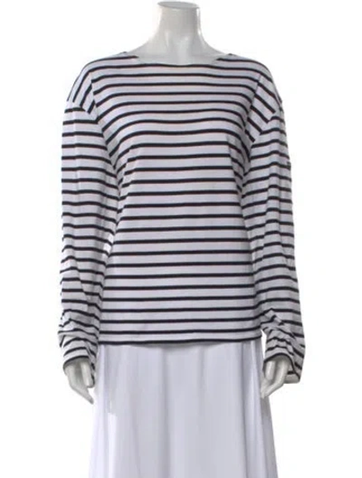 Pre-owned Saint James Striped Crew Neck T-shirt In White