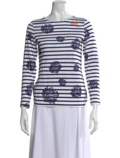 Pre-owned Saint James Striped Crew Neck T-shirt In White